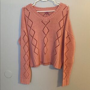 Miami for Francesca’s Pink V-Neck Sweater with Cozy Knit Crop Style Size XL